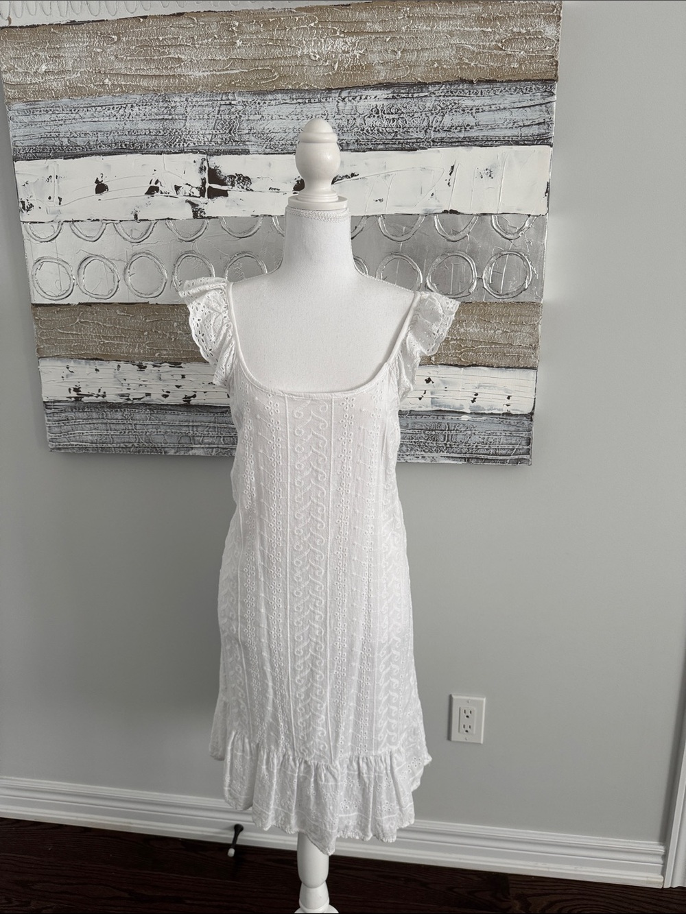 White Eyelet  Dress with Ruffle Sleeves